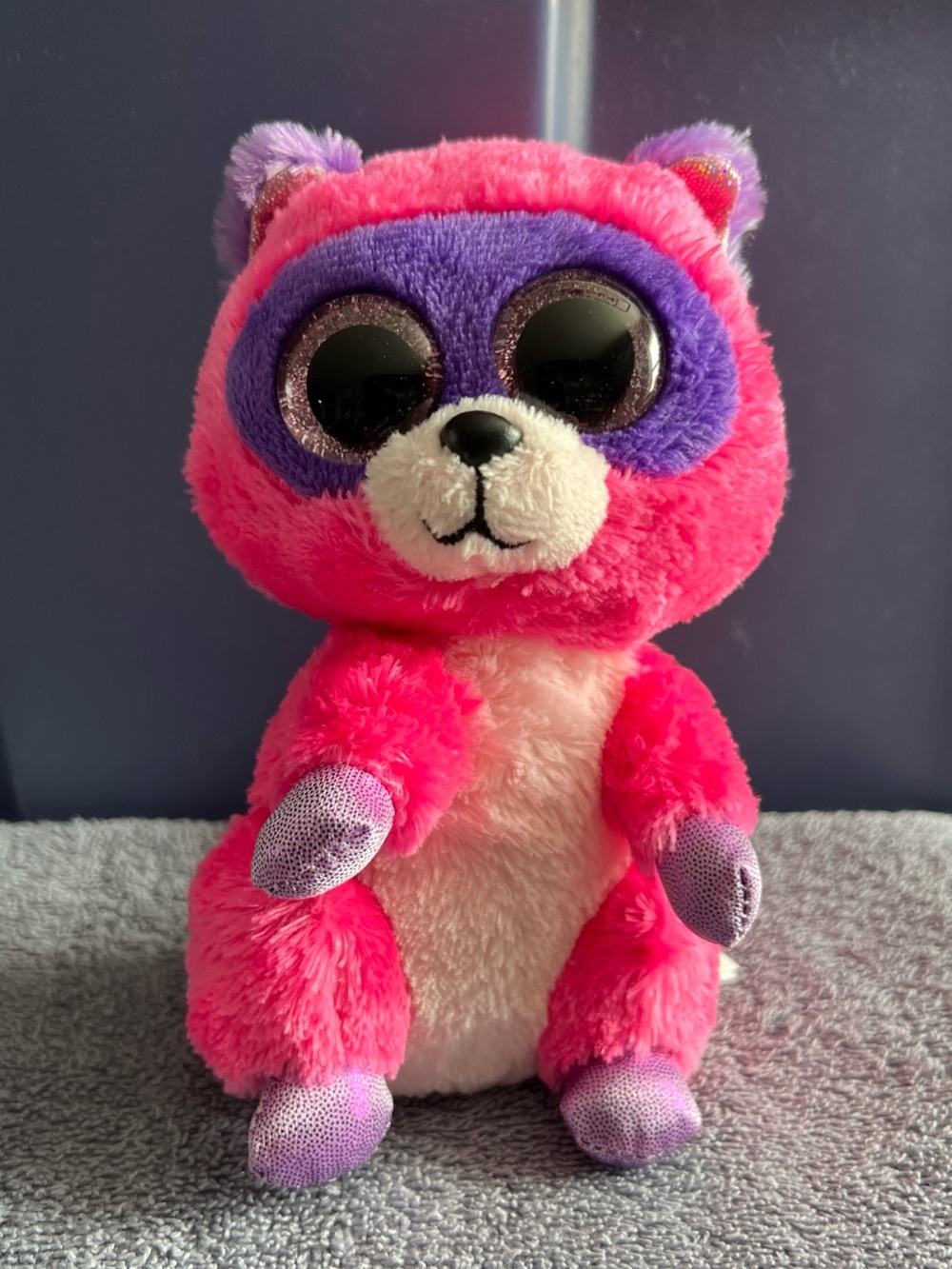 Ty Plush Beanie Boos Roxie The Pink Purple Raccoon 6” Glitter Eyes 2015